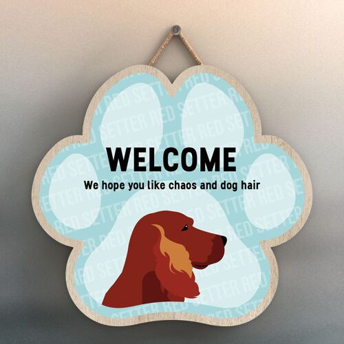 P5536 - Red Setter Welcome Chaos And Dog Hair Katie Pearson Artworks Pawprint Hanging Plaque