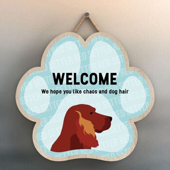 P5536 - Setter Rouge Welcome Chaos And Dog Hair Katie Pearson Artworks Pawprint Plaque à suspendre 1