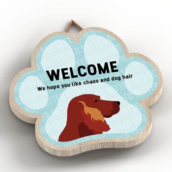 P5536 - Setter Rouge Welcome Chaos And Dog Hair Katie Pearson Artworks Pawprint Plaque à suspendre 2