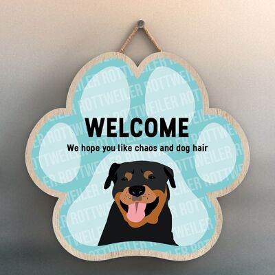 P5537 - Rottweiler Welcome Chaos And Dog Hair Katie Pearson Artworks Pawprint Hanging Plaque
