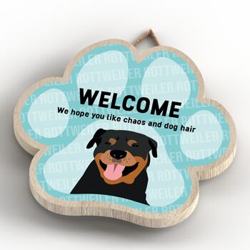 P5537 - Rottweiler Welcome Chaos And Dog Hair Katie Pearson Artworks Plaque à suspendre avec empreinte de patte 4