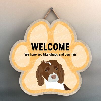 P5540 - Spaniel Welcome Chaos And Dog Hair Katie Pearson Artworks Pawprint Hanging Plaque
