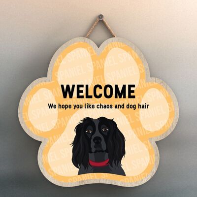 P5541 - Spaniel Welcome Chaos And Dog Hair Katie Pearson Artworks Pawprint Hanging Plaque