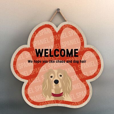 P5542 – Spaniel Welcome Chaos und Hundehaar Katie Pearson Artworks Pawprint Hanging Plaque