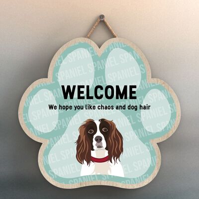 P5543 – Spaniel Welcome Chaos und Hundehaar Katie Pearson Artworks Pawprint Hanging Plaque