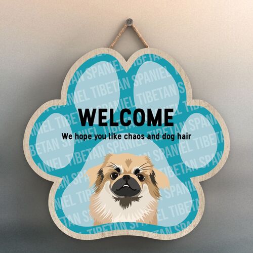 P5545 - Tibetan Spaniel Welcome Chaos And Dog Hair Katie Pearson Artworks Pawprint Hanging Plaque