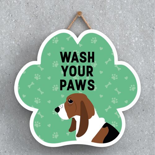 P5552 - Basset Hound Dog Wash Your Paws Katie Pearson Artworks Pawprint Hanging Plaque
