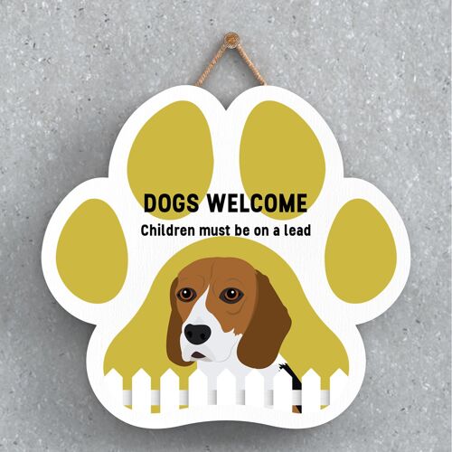 P5553 - Beagle Dogs Welcome Children On Leads Katie Pearson Artworks Pawprint Hanging Plaque