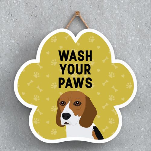 P5554 - Beagle Dog Wash Your Paws Katie Pearson Artworks Pawprint Hanging Plaque
