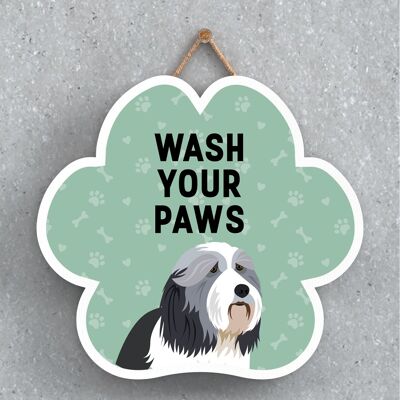 P5556 - Bearded Collie Dog Wash Your Paws Katie Pearson Artworks Pawprint Hanging Plaque