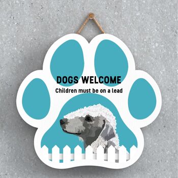 P5557 - Bedlington Terrier Dogs Welcome Children On Leads Katie Pearson Artworks Pawprint Plaque à suspendre 1