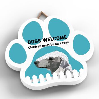 P5557 - Bedlington Terrier Dogs Welcome Children On Leads Katie Pearson Artworks Pawprint Plaque à suspendre 2