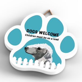 P5557 - Bedlington Terrier Dogs Welcome Children On Leads Katie Pearson Artworks Pawprint Plaque à suspendre 4