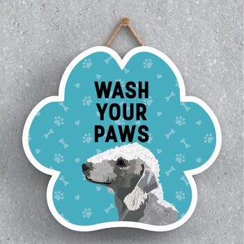 P5558 - Bedlington Terrier Dog Wash Your Paws Katie Pearson Artworks Pawprint Plaque à suspendre 1