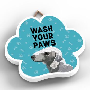P5558 - Bedlington Terrier Dog Wash Your Paws Katie Pearson Artworks Pawprint Plaque à suspendre 2