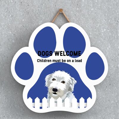 P5559 - Bedlington Whippet Dogs Welcome Children On Leads Katie Pearson Artworks Pawprint Placa colgante