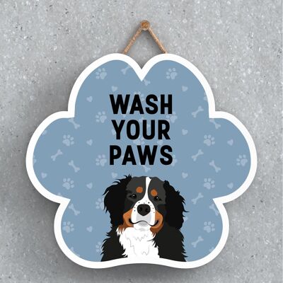 P5562 - Bernese Mountain Dog Wash Your Paws Katie Pearson Artworks Pawprint Hanging Plaque