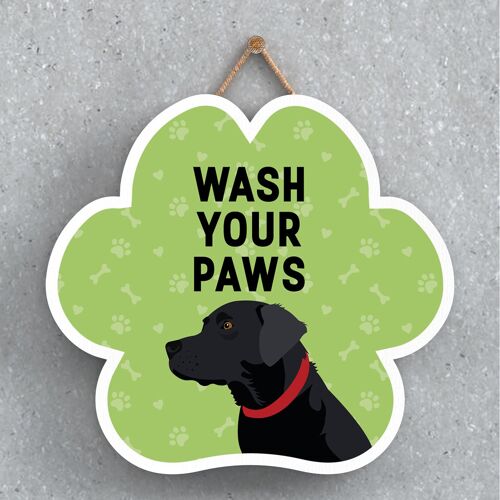 P5564 - Black Labrador Dog Wash Your Paws Katie Pearson Artworks Pawprint Hanging Plaque