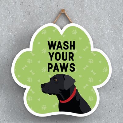 P5564 – Schwarzer Labrador-Hund Waschen Sie Ihre Pfoten Katie Pearson Kunstwerke Pfotenabdruck-Plakette zum Aufhängen