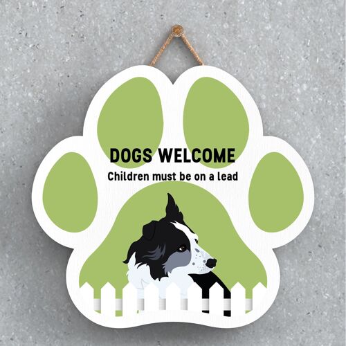 P5565 - Border Collie Dogs Welcome Children On Leads Katie Pearson Artworks Pawprint Hanging Plaque