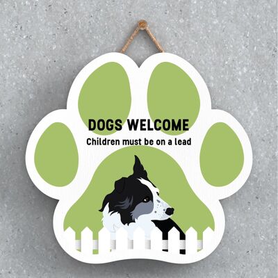 P5565 – Border Collie-Hunde begrüßen Kinder an der Leine Katie Pearson Artworks Pawprint Hanging Plaque