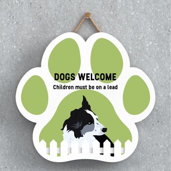 P5565 - Border Collie Dogs Welcome Children On Leads Katie Pearson Artworks Plaque à suspendre avec empreinte de patte 1