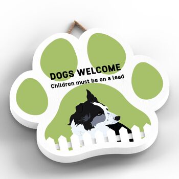 P5565 - Border Collie Dogs Welcome Children On Leads Katie Pearson Artworks Plaque à suspendre avec empreinte de patte 2