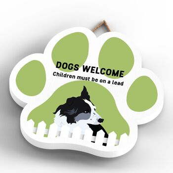 P5565 - Border Collie Dogs Welcome Children On Leads Katie Pearson Artworks Plaque à suspendre avec empreinte de patte 4