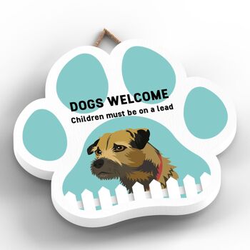 P5567 - Border Terrier Dogs Welcome Children On Leads Katie Pearson Artworks Plaque à suspendre avec empreinte de patte 2