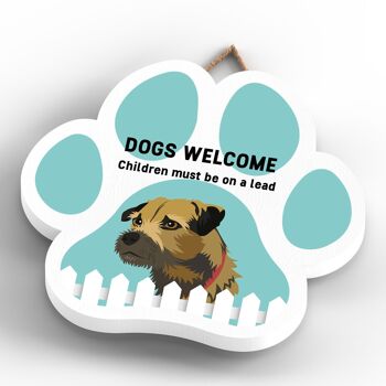 P5567 - Border Terrier Dogs Welcome Children On Leads Katie Pearson Artworks Plaque à suspendre avec empreinte de patte 4