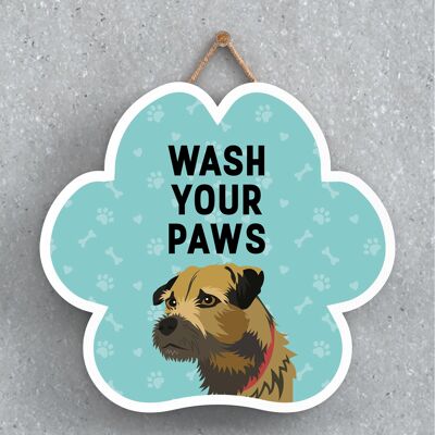 P5568 - Border Terrier Dog Wash Your Paws Katie Pearson Artworks Pawprint Hanging Plaque