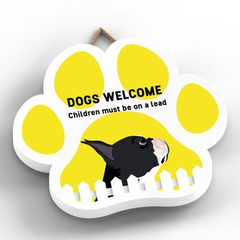 P5569 - Boston Terrier Dogs Welcome Children On Leads Katie Pearson Artworks Plaque à suspendre avec empreinte de patte 2