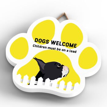 P5569 - Boston Terrier Dogs Welcome Children On Leads Katie Pearson Artworks Plaque à suspendre avec empreinte de patte 4