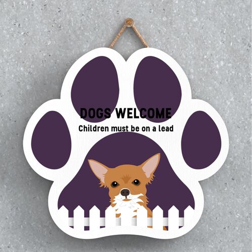 P5575 - Chihuahua Dogs Welcome Children On Leads Katie Pearson Artworks Pawprint Hanging Plaque