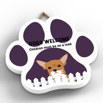 P5575 - Chihuahua Dogs Welcome Children On Leads Katie Pearson Artworks Plaque à suspendre avec empreinte de patte 2