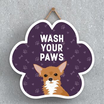 P5576 - Chihuahua Dog Wash Your Paws Katie Pearson Artworks Plaque à suspendre avec empreinte de patte 1