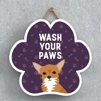 P5576 - Chihuahua Dog Wash Your Paws Katie Pearson Artworks Pawprint Hanging Plaque