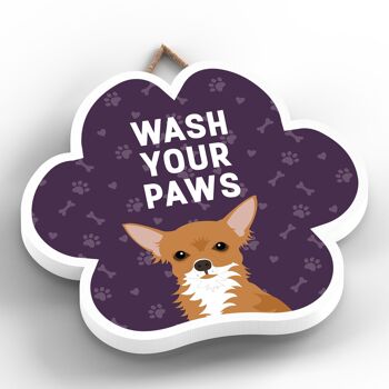 P5576 - Chihuahua Dog Wash Your Paws Katie Pearson Artworks Plaque à suspendre avec empreinte de patte 2