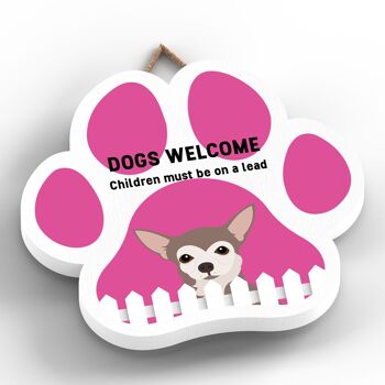 P5577 - Chihuahua Dogs Welcome Children On Leads Katie Pearson Artworks Plaque à suspendre avec empreinte de patte 2