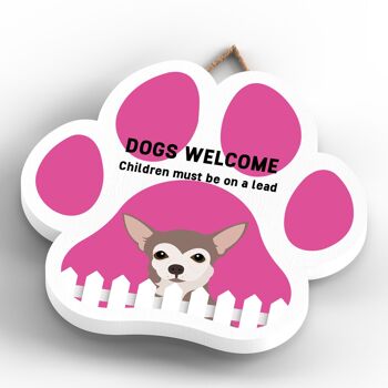 P5577 - Chihuahua Dogs Welcome Children On Leads Katie Pearson Artworks Plaque à suspendre avec empreinte de patte 4