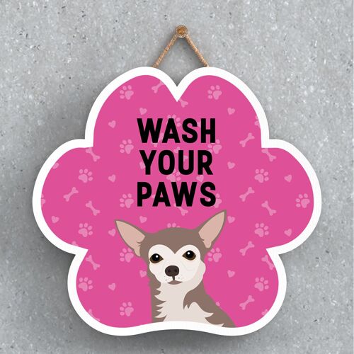 P5578 - Chihuahua Dog Wash Your Paws Katie Pearson Artworks Pawprint Hanging Plaque