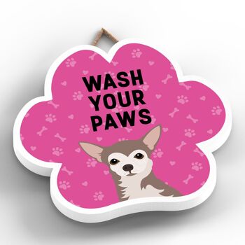 P5578 - Chihuahua Dog Wash Your Paws Katie Pearson Artworks Pawprint Plaque à suspendre 2