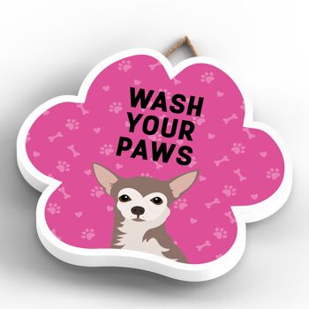 P5578 - Chihuahua Dog Wash Your Paws Katie Pearson Artworks Pawprint Plaque à suspendre 4
