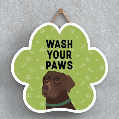 P5580 - Chocolate Labrador Dog Wash Your Paws Katie Pearson Artworks Pawprint Hanging Plaque
