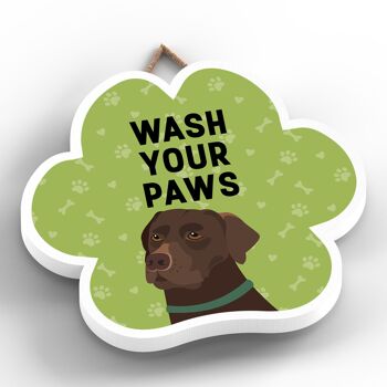 P5580 - Chocolat Labrador Dog Wash Your Paws Katie Pearson Artworks Pawprint Plaque à suspendre 2