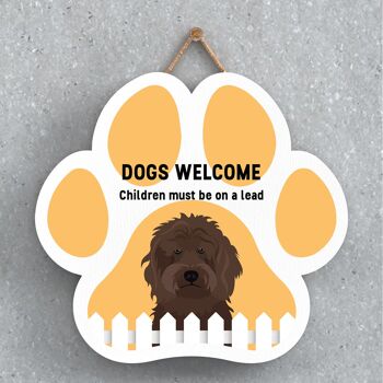 P5581 - Cockapoo Dogs Welcome Children On Leads Katie Pearson Artworks Plaque à suspendre avec empreinte de patte 1