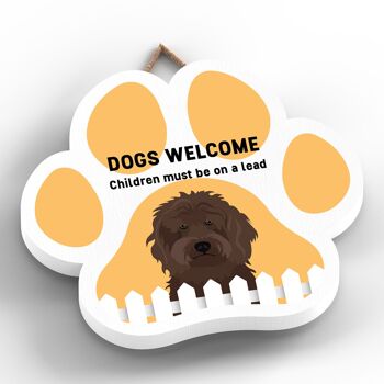 P5581 - Cockapoo Dogs Welcome Children On Leads Katie Pearson Artworks Plaque à suspendre avec empreinte de patte 2