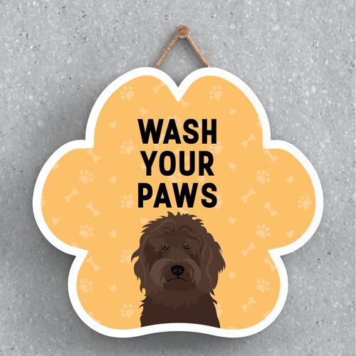 P5582 - Cockapoo Dog Wash Your Paws Katie Pearson Artworks Pawprint Hanging Plaque