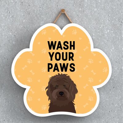 P5582 - Cockapoo Dog Wash Your Paws Katie Pearson Artworks Placa para colgar con huellas de patas