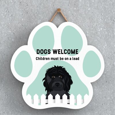 P5583 - Cockapoo Dogs Welcome Children On Leads Katie Pearson Artworks Pawprint Hanging Plaque